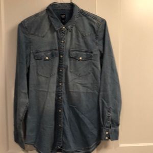 Denim maternity button up shirt